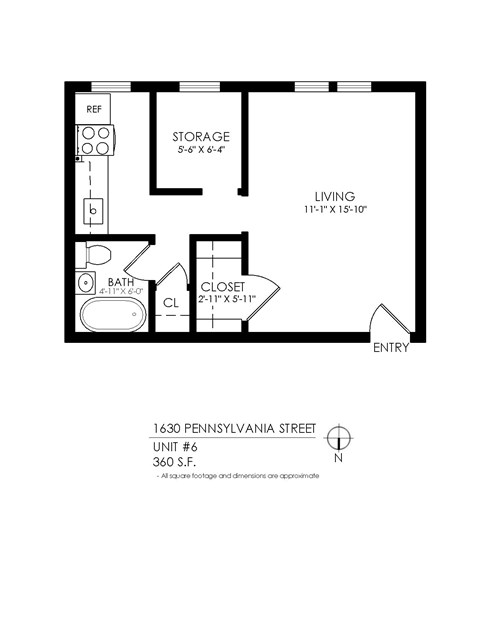 Floor plan for studio, 1 bath, 500 sqft